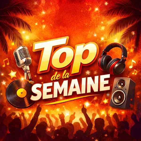 Top de la semaine, classement musical hebdomadaire de Gelee Radio, visuel radio avec micro, vinyle et ambiance